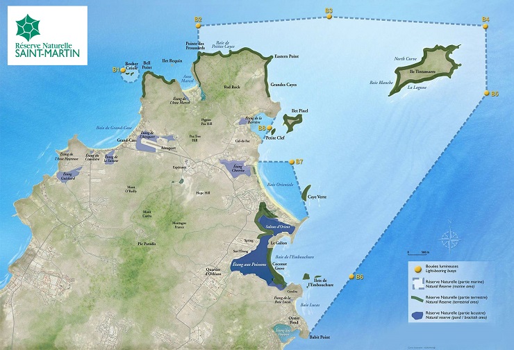 Carte de la réserve naturelle de Saint-Martin